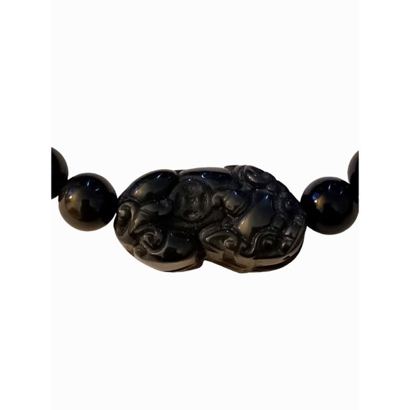 Buddha Power Natural Obsidian Pixiu Wealth And Protection Bracelet Unisex NWT - Picture 5 of 5